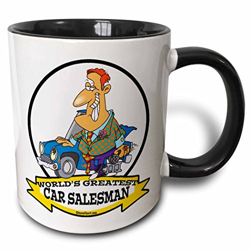 3dRose (mug_103018_4) Funny Worlds Greatest Car Salesman II Occupation Job Cartoon - Two Tone Black Mug, 11oz