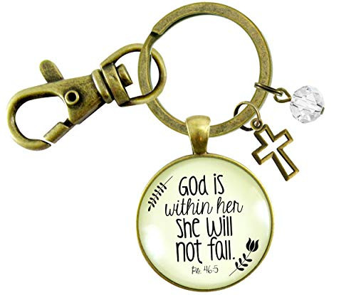 Gutsy Goodness God is Within Her Charm Keychain She Will Not Fall Woman of Faith Pendant Charm Gift
