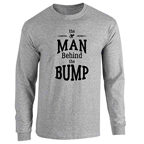 Pop Threads The Man Behind The Bump Gift for Dad Sport Grey L Full Long Sleeve Tee T-Shirt