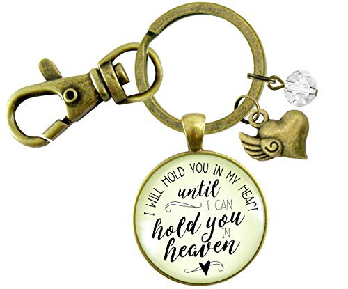 Gutsy Goodness Memorial Keychain I Will Hold You in My Heart Until Heaven Remembrance Jewelry Angel Wing Heart