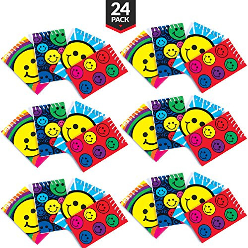 Emoticon Smiley Face Spiral Mini Notebooks [Pack Of 24] Assorted Colors And Designs, Emoji Party Favors, Goody Bags, Classroom Rewards,