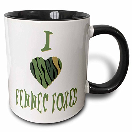 3dRose mug_121996_4 "Camo Colored Striped I Love Fennec Foxes" Two Tone Mug, Black/White, 11 oz