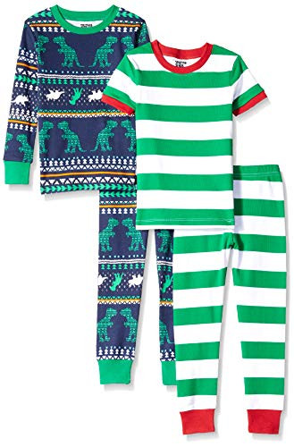 Spotted Zebra Boys Toddler Snug-Fit Cotton Pajamas Sleepwear Sets 4-Piece Dinosaur Fairisle 3T