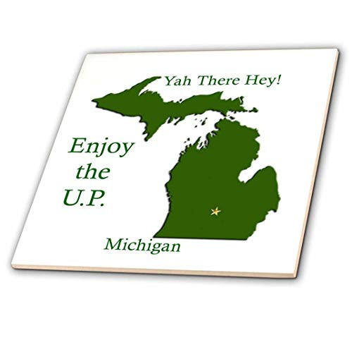 3dRose ct-57005-3 Enjoy The U_P_ Michigan with Da Yoopers Map of Michigan-Ceramic Tile 8