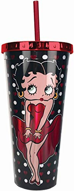 Spoontiques Betty Boop Foil Cup wStraw 20 ounces Black