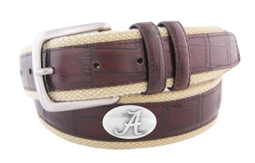 NCAA Alabama Crimson Tide Croc Leather Webbing Concho Belt Brown 36-Inch