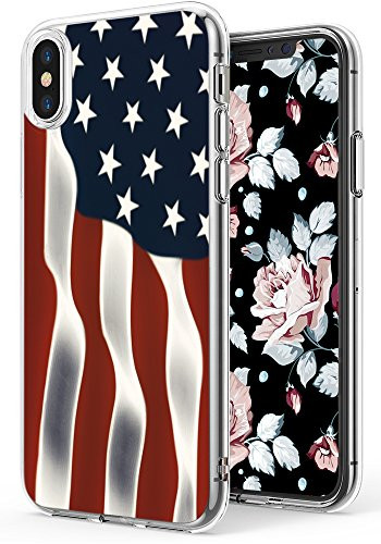 American Case for iPhone Xs/iPhone X,Ecute Soft Slim Flexible Clear Style Hard Back Covers Cases for iPhone Xs (2018)/for iPhone X (2017) - Flowing American Flag