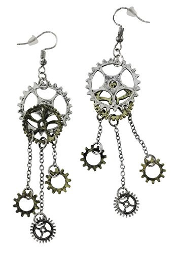 Womens Steampunk Antique Earrings for sensitive ears  Clock Wheel Gear mixed tone