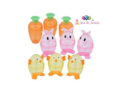 Character-Shaped Easter Containers Happy Easter Bonus Exclusive Treasures and Twinkies Item Easter Bunny Carrot Baby Chicken Plastic Character-Shaped Easter Containers 3-ct_ Set of 3