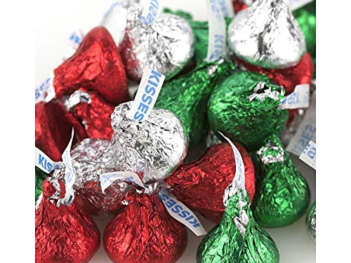 LaetaFood Bag - Hersheys Kisses Milk Chocolate Christmas Edition Red Green Silver Foils Pack of 2 Pound
