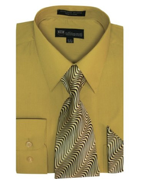 Milano Moda Mens Long Sleeve Dress Shirt with Matching Tie and Handkie SG21A-Mustard-16-16 12-34-35