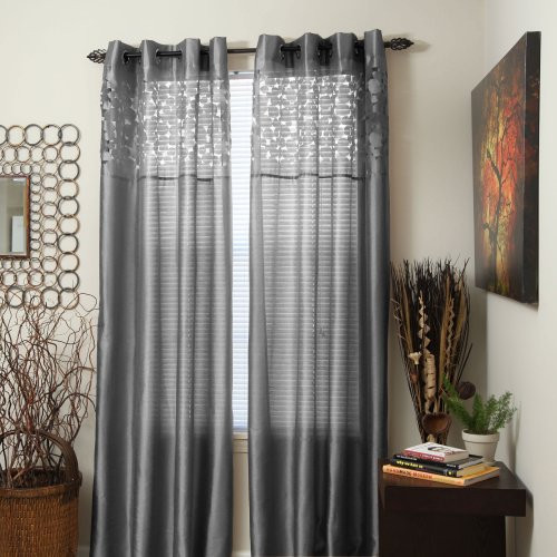 Bedford Home Karla Laser-Cut Grommet Single Curtain Panel, 108-Inch, Grey