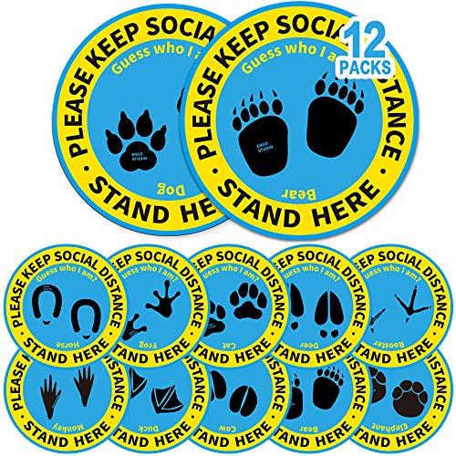 12 Pack 12 Social Distancing Floor Stickers Keep 6 Feet Distance Floor Sign Please Wait Stand Here Label 6 ft Vinyl PVC Public Decal Footprint Marker for Crowd Control Guidance Office Classroom