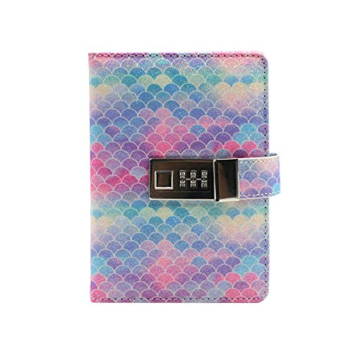 Eilova Creative Mermaid Scale Pattern PU Personal Travel Daily Journal Diary Writing Planner Notebook Classic Notepad Pen Loop with Combination LockA6 Ruled 80Sheets160Pages