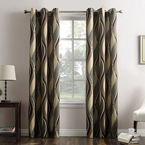 No_ 918 Intersect Wave Print Casual Textured Curtain Panel Spruce 48 x 95