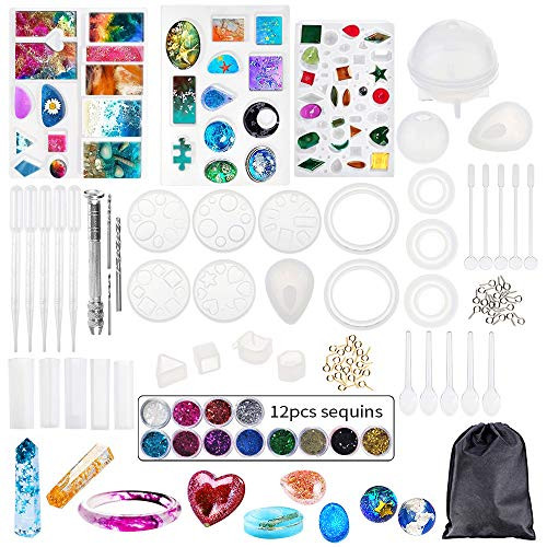 Heflashor Silicone Resin Molds Jewelry Making Starter Kit - DIY Resin Kits for Beginners with Silicone Molds and Resin Craft Supplies - for Keychain Jewelry Craft Making Epoxy Resin Mold Cube Pyramid