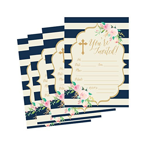 50 Navy Religious Invitations Confirmation Holy Communion Baptism Christening Baby Dedication or Blessing Reconciliation 1st First Communion Invites Easter Party Invitation Cards