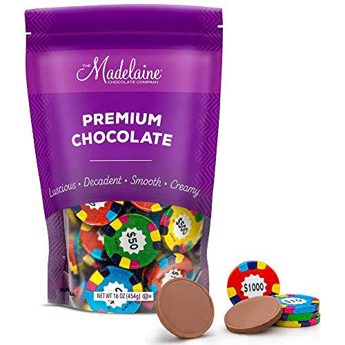 Madelaine Solid Premium Milk Chocolate Poker Chips Assorted Coins 1 LB