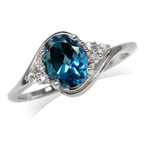 Silvershake 1_36ct_ Genuine London Blue Topaz White Gold Plated 925 Sterling Silver Engagement Ring Size 8