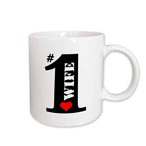 3dRose Number Wife Big Numeral One with Red Heart Mug 11 oz