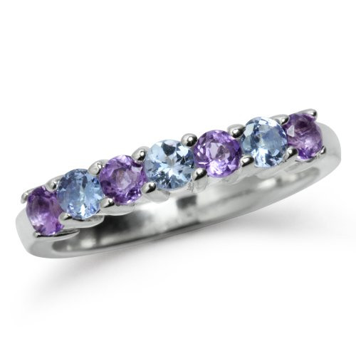 Silvershake Natural Amethyst and Tanzanite 925 Sterling Silver Journey Ring Size 7