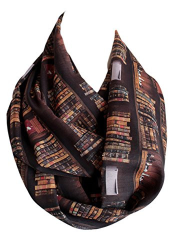 Etwoas Bookshelf Infinity Scarf Circle Scarf Loop Scarf Brown Large