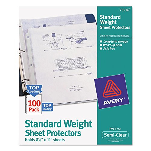 Avery 75536 Top-Load Sheet Protector, Standard, Letter, Semi-Clear (Box of 100)