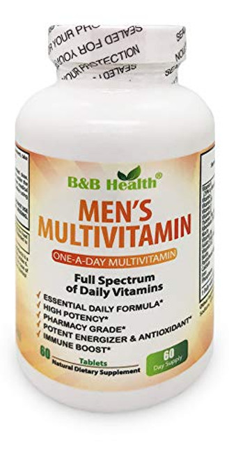 Mens Daily Multivitamin   Multimineral Supplement 60 Day Supply - Vitamins A B1 B2 B6 B12 ? D3 E K Magnesium Biotin Zinc Copper_ Antioxidant for Heart   Immune Health 60 Tabs