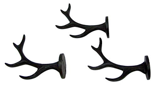 Wowser Four Point Black Deer Antler Cast Iron Wall Mount Coat Hooks 5 12 Inch Set of 3