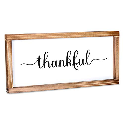 Thankful Sign - Rustic Farmhouse Decor for the Home Sign - Wall Decorations for Living Room Modern Farmhouse Wall Decor Rustic Home Decor Cute Room Decor with Solid Wood Frame - 8x17 Inch