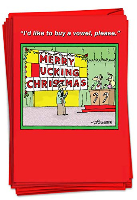 NobleWorks - 12 Funny Christmas Cards for Adults - Cartoon Xmas Humor Holiday Boxed Greeting Cards 1 Design 12 Cards - Merry Ucking Christmas B1519