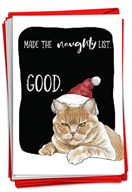 NobleWorks - 12 Funny Animal Christmas Cards - Pet Holiday Humor Bulk Boxed Notecards with Envelopes 1 Design 12 Cards - Cat Naughty List C3481XSG-B12x1 NobleWorks - 12 Funny Animal Christmas Cards - Pet Holiday Humor Bulk Boxed Notecards with Envelopes 1 Design 12 Cards - Cat Naughty List C3481XSG-B12x1
