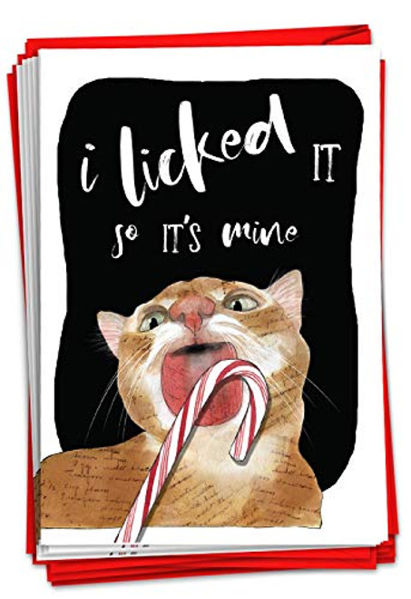 NobleWorks - 12 Funny Animal Christmas Cards - Pet Holiday Humor Bulk Boxed Notecards with Envelopes 1 Design 12 Cards - Cat Lick C3479XSG-B12x1 NobleWorks - 12 Funny Animal Christmas Cards - Pet Holiday Humor Bulk Boxed Notecards with Envelopes 1 Design 12 Cards - Cat Lick C3479XSG-B12x1