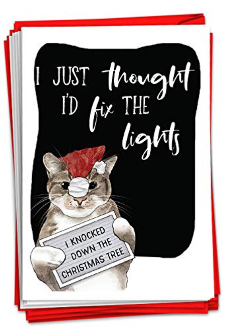 NobleWorks - 12 Funny Animal Christmas Cards - Pet Holiday Humor Bulk Boxed Notecards with Envelopes 1 Design 12 Cards - Fix the Lights Cat C3471XSG-B12x1 NobleWorks - 12 Funny Animal Christmas Cards - Pet Holiday Humor Bulk Boxed Notecards with Envelopes 1 Design 12 Cards - Fix the Lights Cat C3471XSG-B12x1