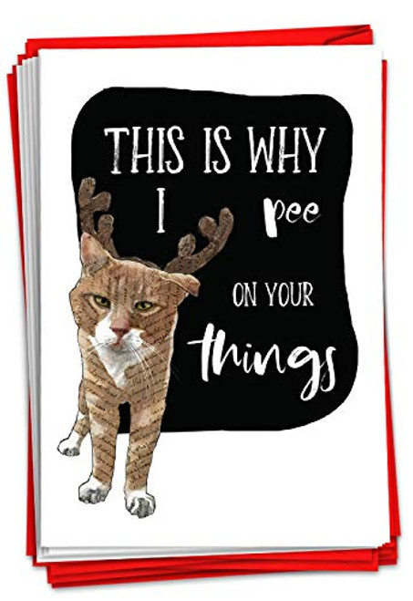 NobleWorks - 12 Funny Animal Christmas Cards - Pet Holiday Humor Bulk Boxed Notecards with Envelopes 1 Design 12 Cards - Why I Pee Cat C3477XSG-B12x1 NobleWorks - 12 Funny Animal Christmas Cards - Pet Holiday Humor Bulk Boxed Notecards with Envelopes 1 Design 12 Cards - Why I Pee Cat C3477XSG-B12x1
