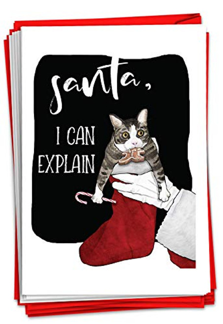 NobleWorks - 12 Funny Animal Christmas Cards - Pet Holiday Humor Bulk Boxed Notecards with Envelopes 1 Design 12 Cards - Cat Explanation C3463XSG-B12x1 NobleWorks - 12 Funny Animal Christmas Cards - Pet Holiday Humor Bulk Boxed Notecards with Envelopes 1 Design 12 Cards - Cat Explanation C3463XSG-B12x1