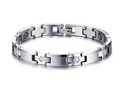 Winnie Elegant Womens CZ Tungsten Steel Magnetic Bracelet with Free Links Removal Tool 7_66 inches