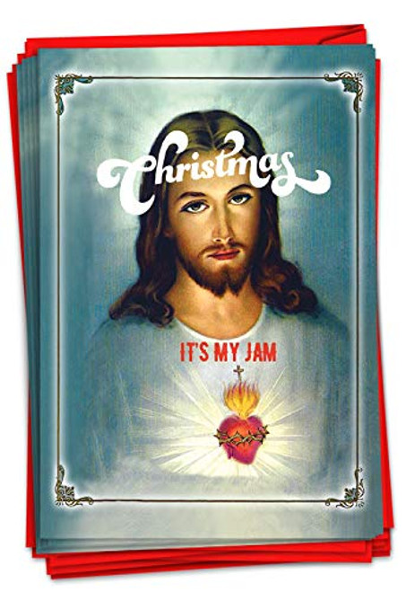 NobleWorks Its My Jam - 12 Funny Religious Christmas Cards Bulk - Jesus Rock Concert Notecards 1 Design 12 Cards C3422XSG-B12x1