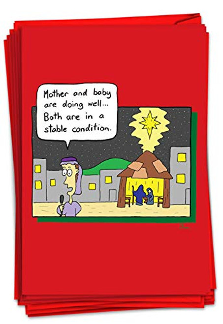 NobleWorks - 12 Hilarious Christmas Greeting Cards - Funny Boxed Cartoon Notecards Adult Holiday Humor 1 Design 12 Cards - Bethlehem News C3413XSG-B12x1 NobleWorks - 12 Hilarious Christmas Greeting Cards - Funny Boxed Cartoon Notecards Adult Holiday Humor 1 Design 12 Cards - Bethlehem News C3413XSG-B12x1