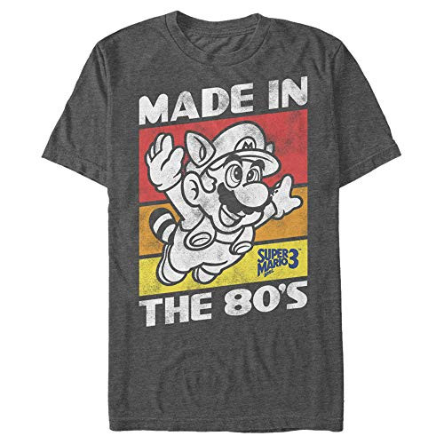 Mens Nintendo Raccoon Mario Made in The 80s T-Shirt - Charcoal Heather - Large