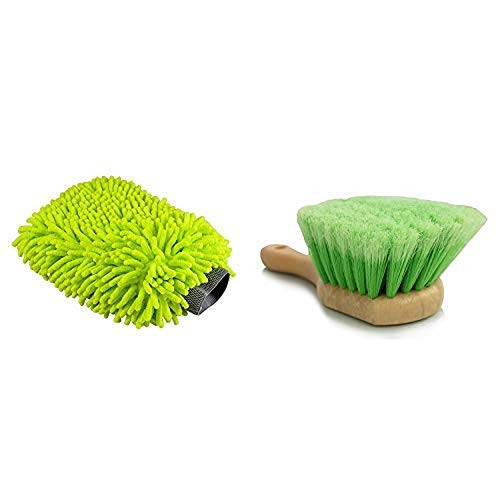 Chemical Guys MIC-493 Chenille Microfiber Premium Scratch-Free Wash Mitt and ACC-G08 Wheel   Tire Brush Short Handle