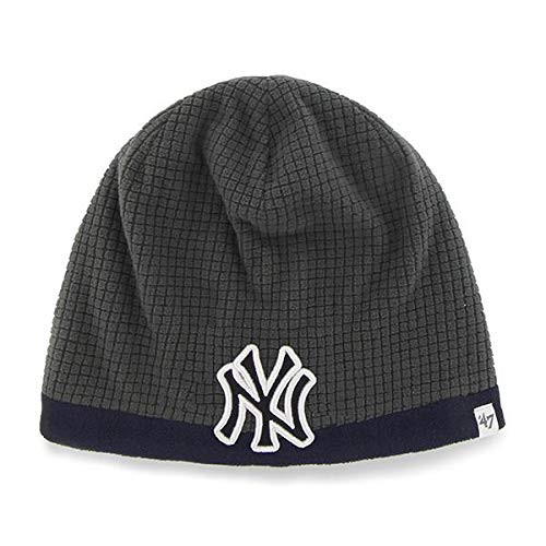 47 New York Yankees ChildKids Grid Fleece Cuffless Beanie Hat - MLB Youth Charcoal Knit Skull Cap