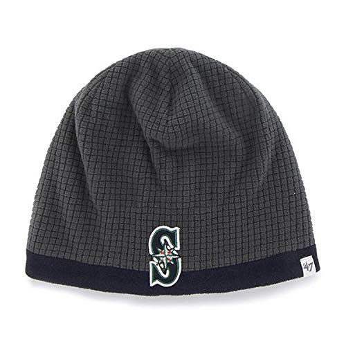 47 Seattle Mariners ChildKids Grid Fleece Cuffless Beanie Hat - Youth Charcoal Knit Skull Cap