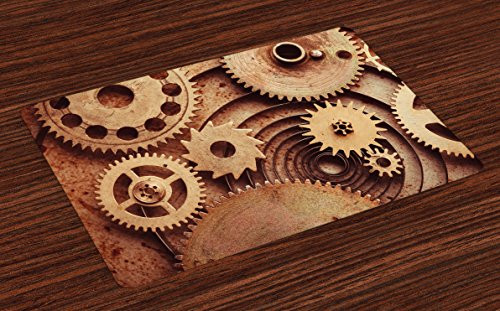 Ambesonne Industrial Place Mats Set of 4 Inside The Clocks Theme Gears Mechanical Device Image in Steampunk Style Print Washable Fabric Placemats for Dining Room Kitchen Table Decor Brown