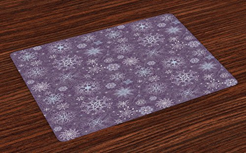 Ambesonne Eggplant Place Mats Set of 4 Christmas Inspired Flowers Snowflakes and Swirls in a Violet Delicate Environment Washable Fabric Placemats for Dining Room Kitchen Table Decor Violet