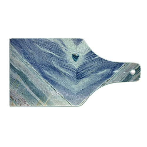 Lunarable Marble Cutting Board Onyx Stone Tribal Style with Color Elements Agate Pattern Tempered Glass Serving Board Wine Bottle Shape Medium Size Grey Blue