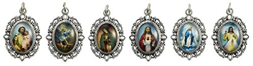Assorted Silver Tone Catholic Saint Devotional Medals 1 14 Inch Pack of 24