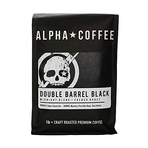Alpha Coffee - Double Barrel Black - 16 oz_ Premium Gourmet Craft Dark Roast Whole Coffee Beans  Veteran Owned - Specialty Small Batch Roasted Coffee  100 Arabica Beans Midnight Roast
