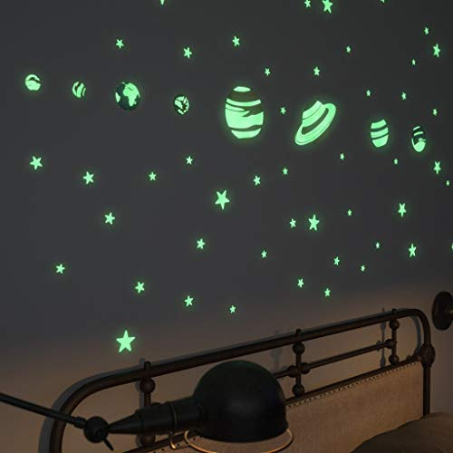 Glow In The Dark Stars Stickers and Planets Supernova 8 Planets and 40 Ceiling Stars - 3D Planetarium - Gift Set with Sticky Putty Meshed Bag   Planet Compendium - Planets and Glow Stars for Bedroom