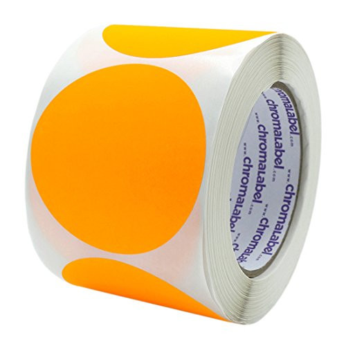 ChromaLabel 3 Inch Round Permanent Color-Code Dot Stickers 500 per Roll Fluorescent Orange